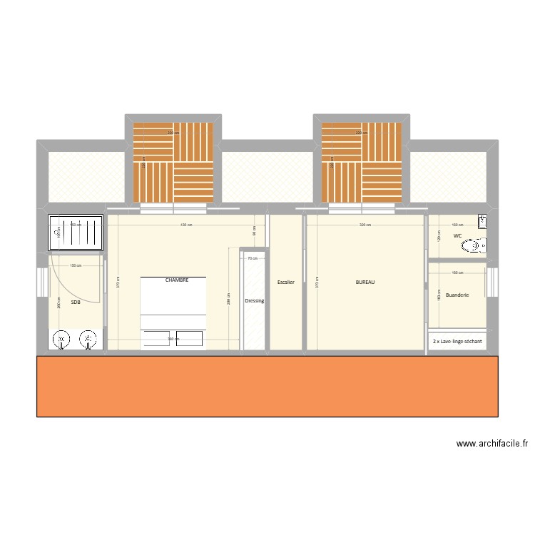 ETAGE. Plan de 15 pièces et 75 m2