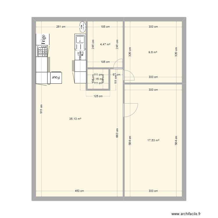 Mimosas. Plan de 5 pièces et 68 m2