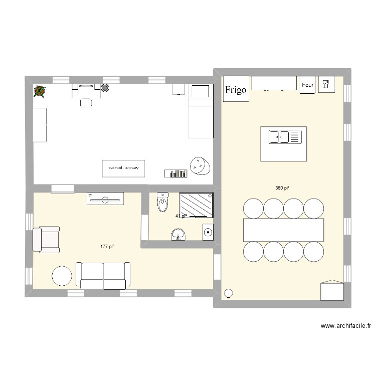 chambre. Plan de 3 pièces et 54 m2