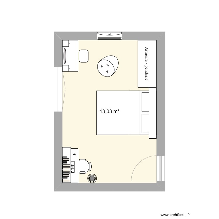 Chambre NB HPC. Plan de 1 pièce et 13 m2