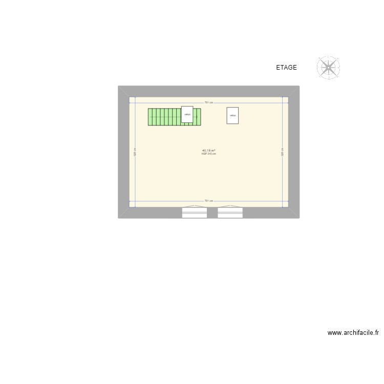 plan maison, ETAGE étude thermique. Plan de 2 pièces et 79 m2