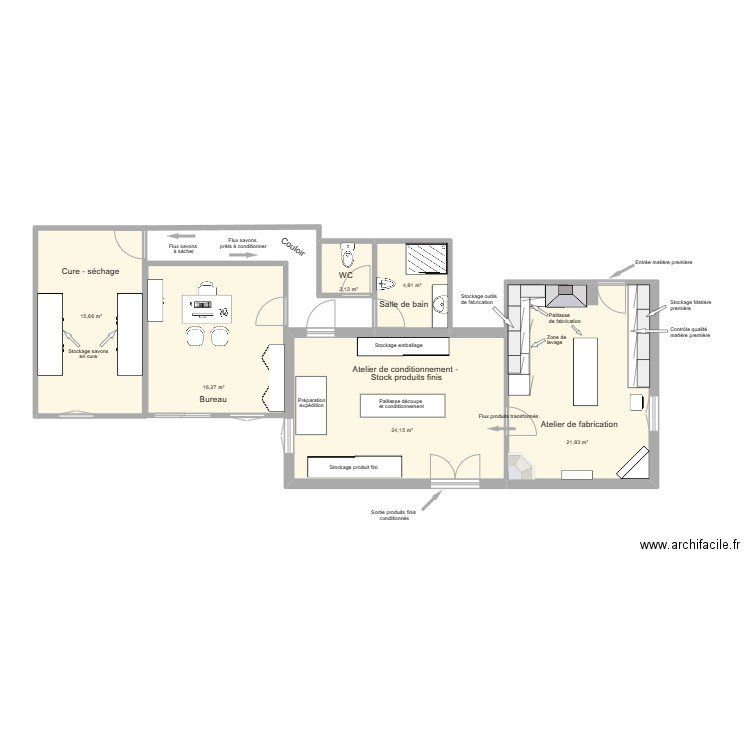 Laboratoire Pure Aubrac. Plan de 6 pièces et 85 m2