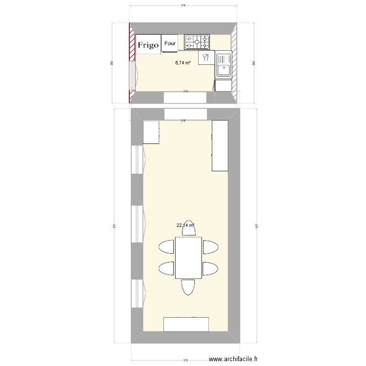 Aménagement nouvelle cuisine piscine - 7 déc 24. Plan de 2 pièces et 29 m2