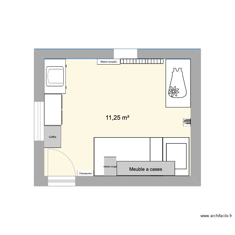 Chambre B. Plan de 1 pièce et 11 m2