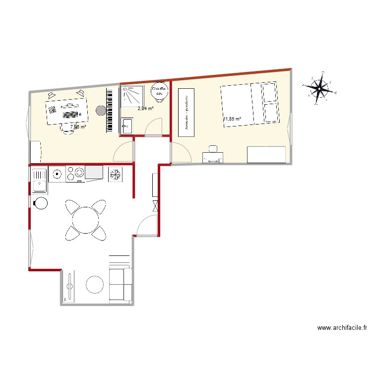 The Big 94. Plan de 3 pièces et 23 m2