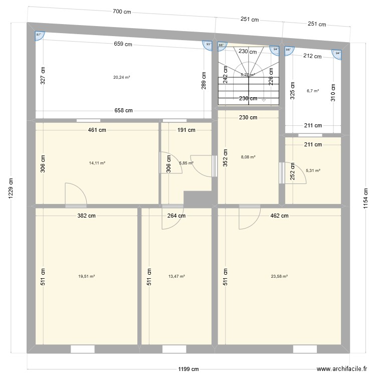 SAR CE 6 COMBLE EXSISTANT . Plan de 10 pièces et 122 m2