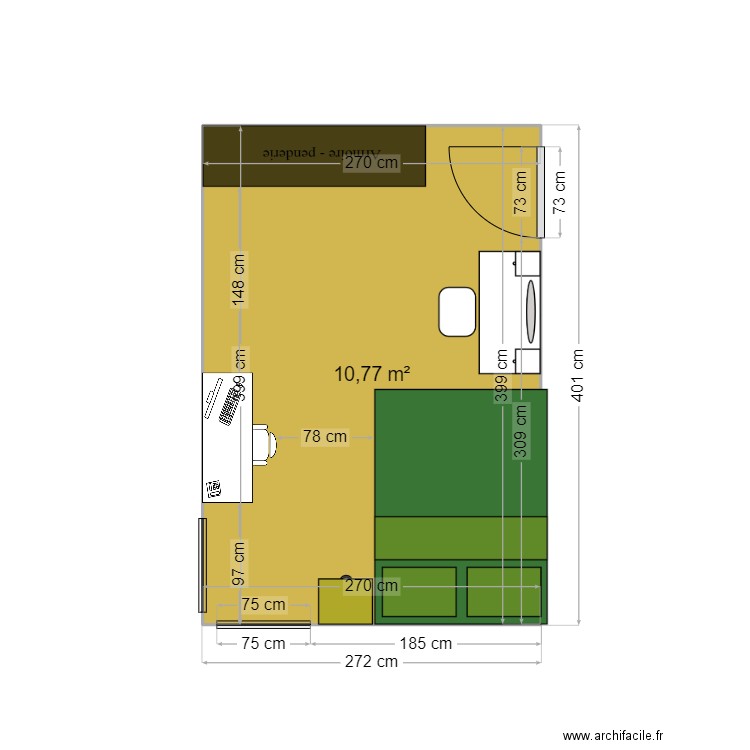 Future chambre Leslie. Plan de 1 pièce et 11 m2