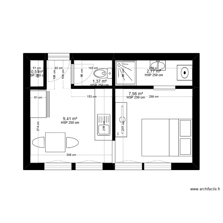 CHEMIN. Plan de 5 pièces et 22 m2