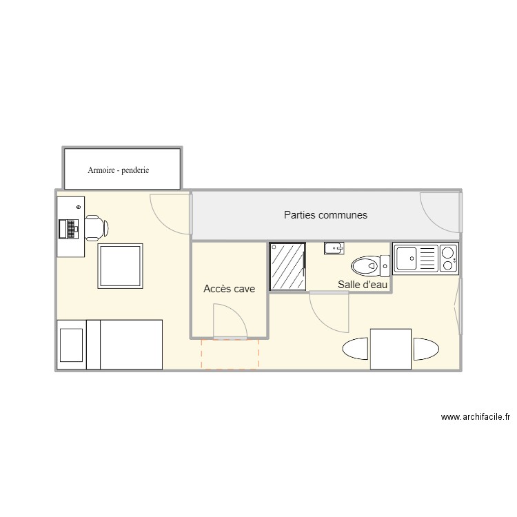 plan studio. Plan de 5 pièces et 24 m2