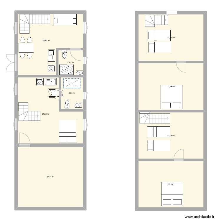 Aile. Plan de 9 pièces et 168 m2