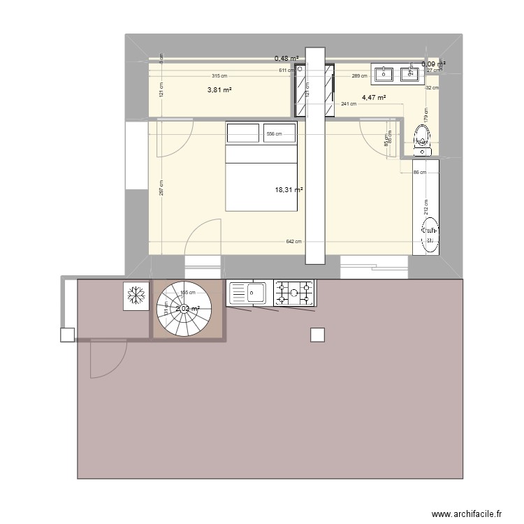 chambre parentale. Plan de 6 pièces et 29 m2