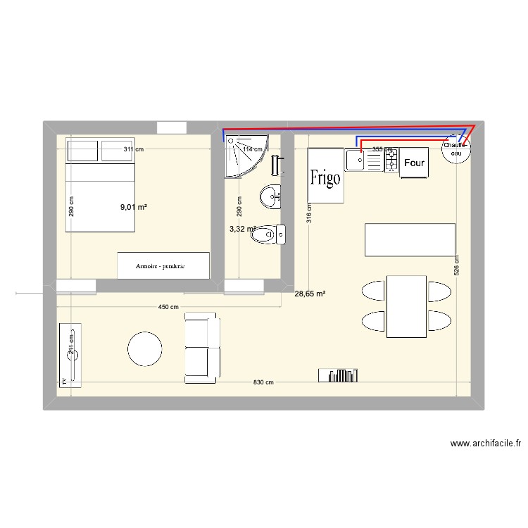 maison Dady . Plan de 3 pièces et 41 m2