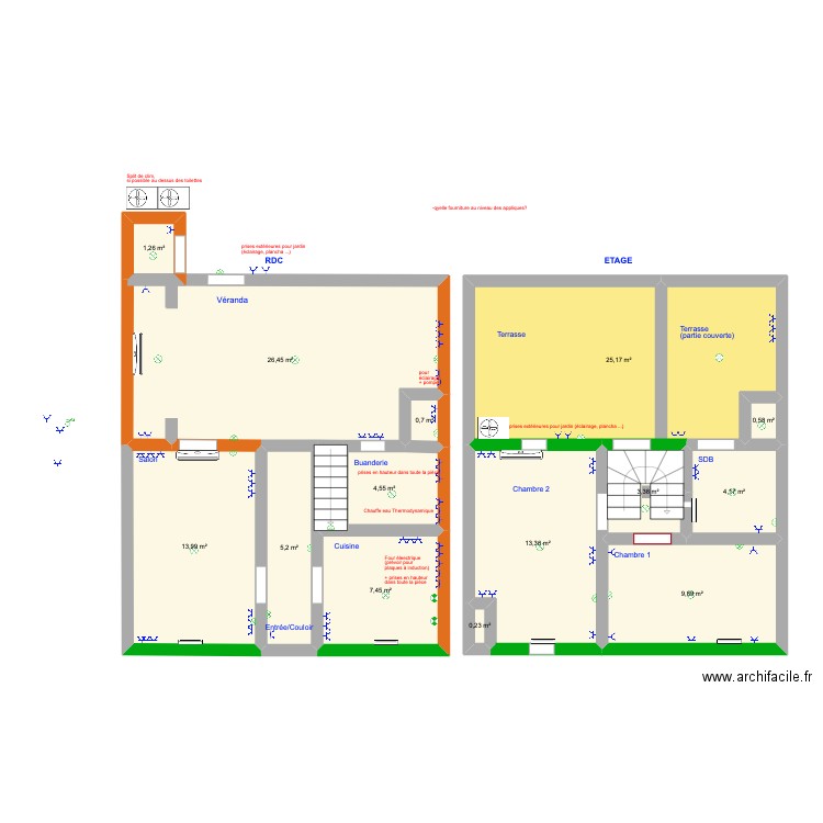 MAISON - elec2. Plan de 14 pièces et 117 m2