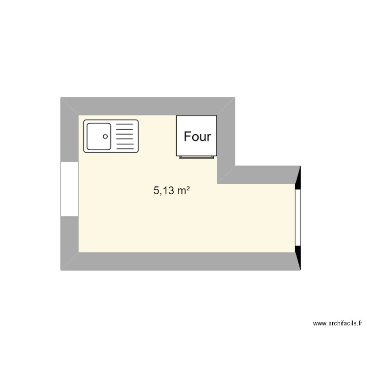 cuisine. Plan de 1 pièce et 5 m2