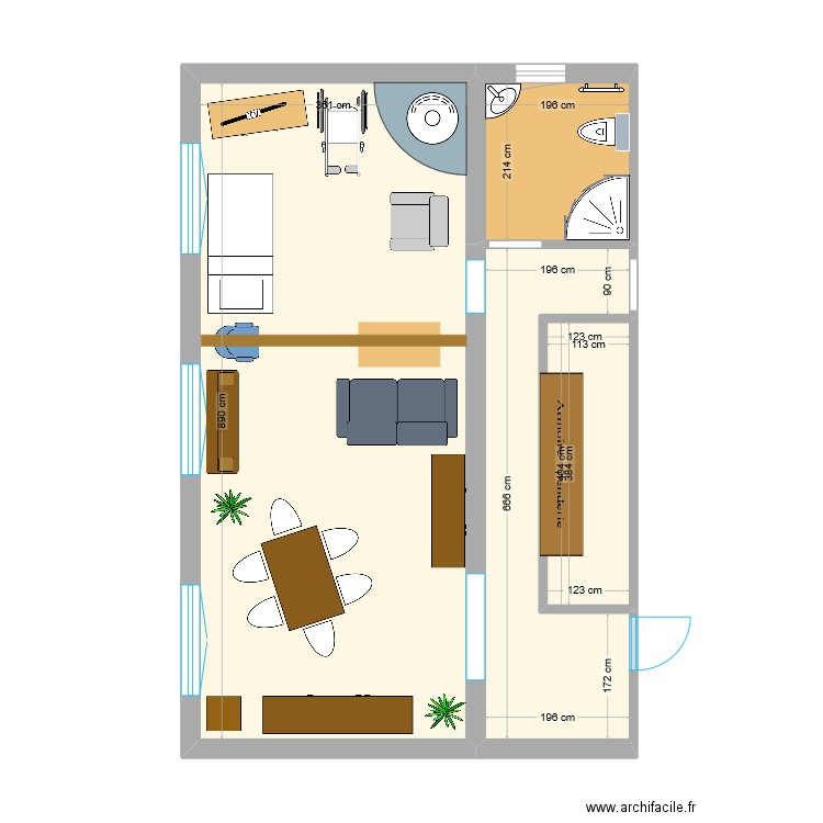 aménagement salon_04. Plan de 4 pièces et 49 m2