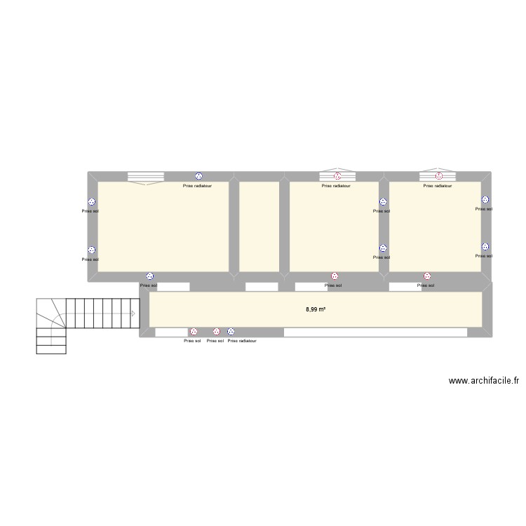 COULOIR CHAMBRES. Plan de 5 pièces et 33 m2