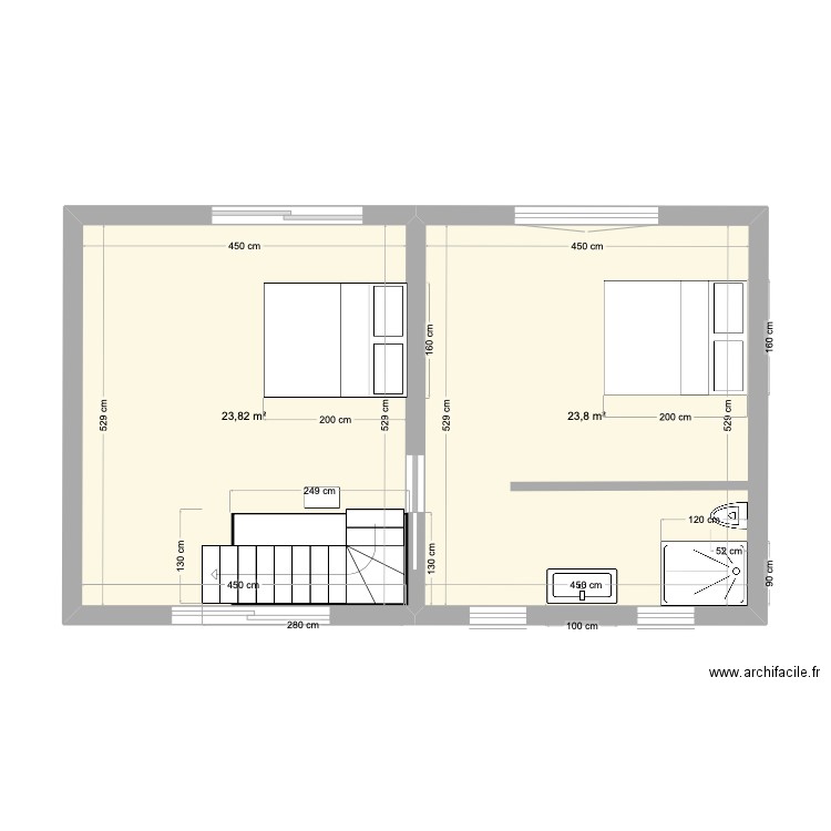 1er etage bis. Plan de 2 pièces et 48 m2