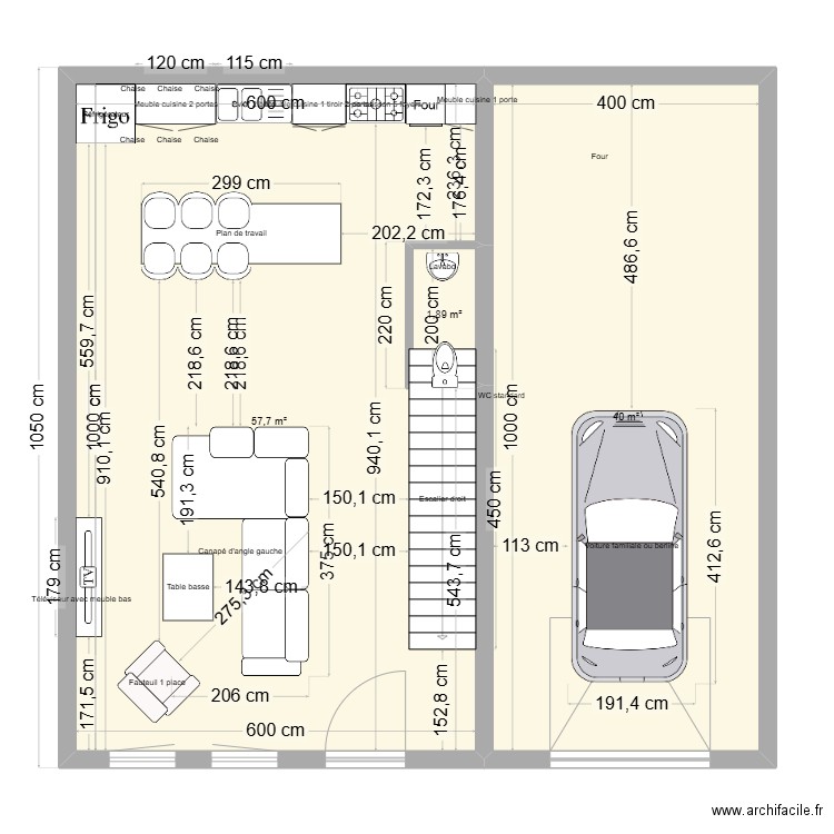 studio jeune. Plan de 3 pièces et 100 m2