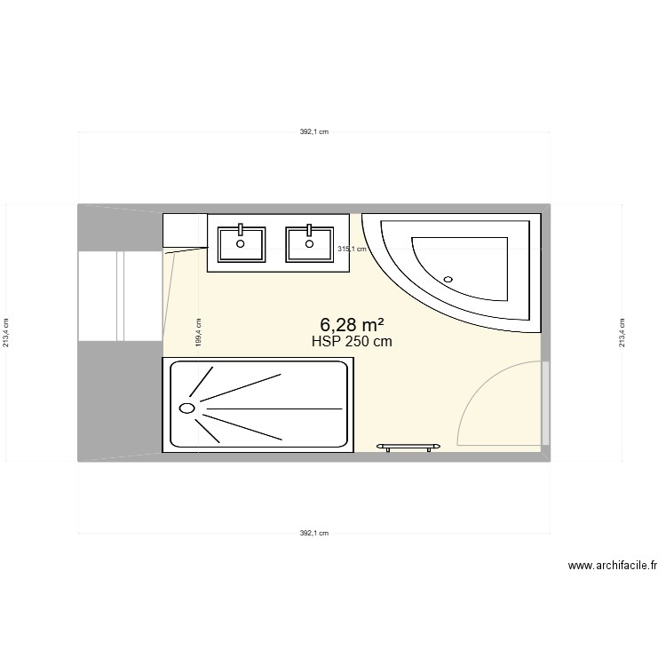 gaboriau marina douche +bain. Plan de 1 pièce et 6 m2