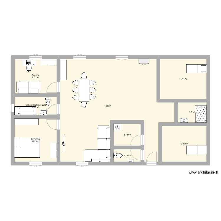 Maison1. Plan de 9 pièces et 111 m2