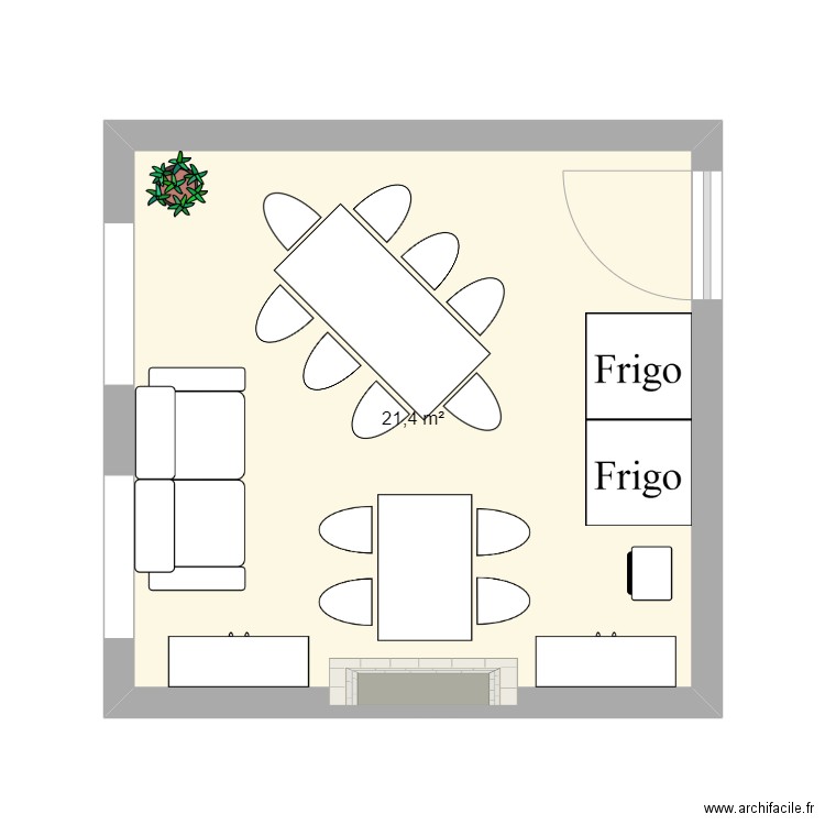 Bur local détente. Plan de 1 pièce et 21 m2