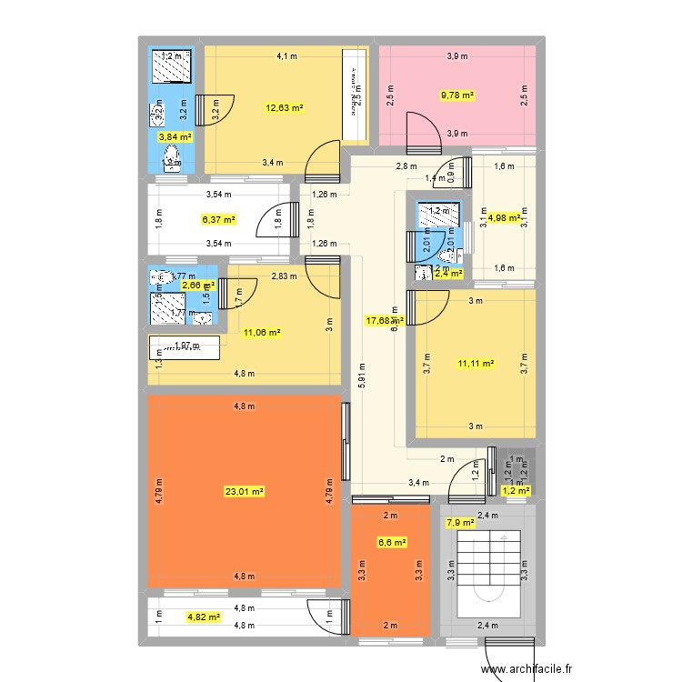 odiaoRDC4. Plan de 15 pièces et 126 m2