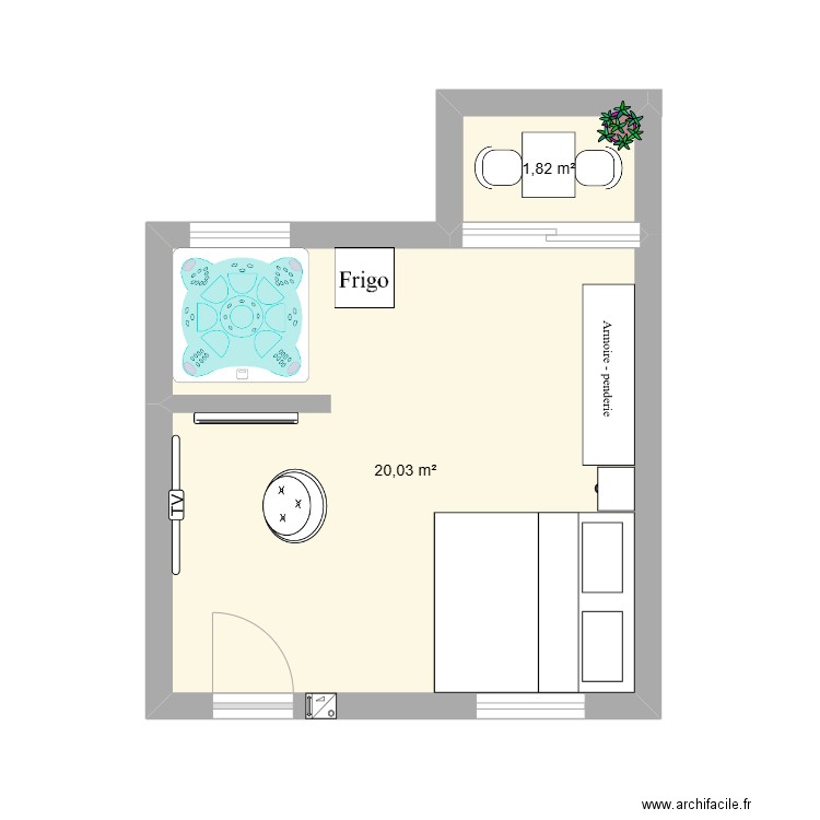 chambre rêve. Plan de 2 pièces et 22 m2