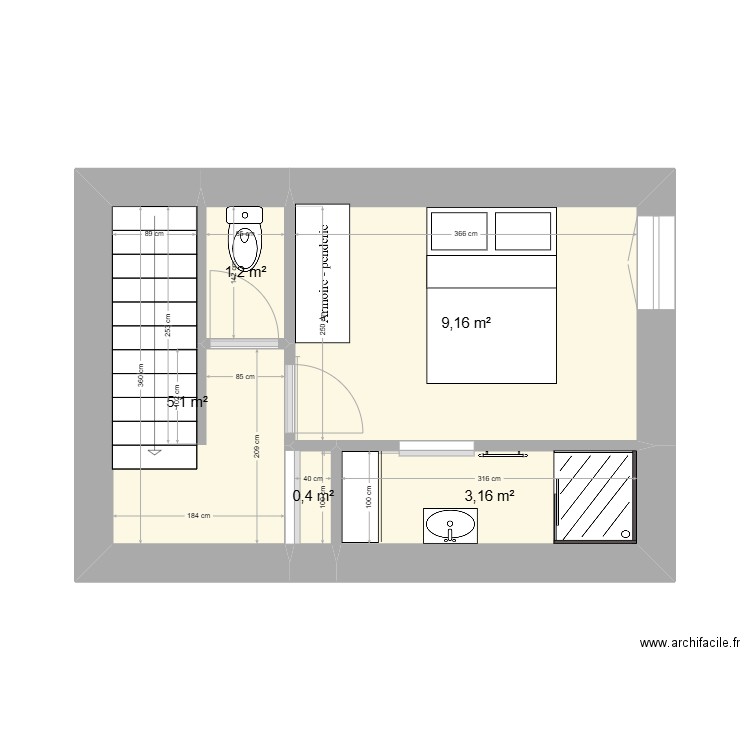 Logt D étage. Plan de 5 pièces et 19 m2