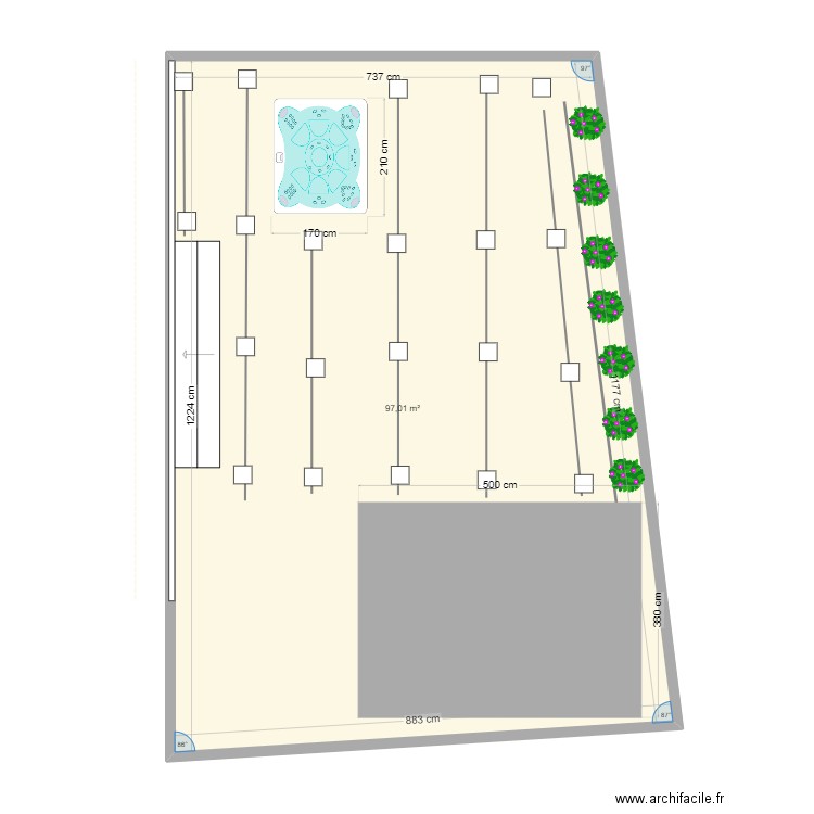 jardin 2. Plan de 1 pièce et 97 m2