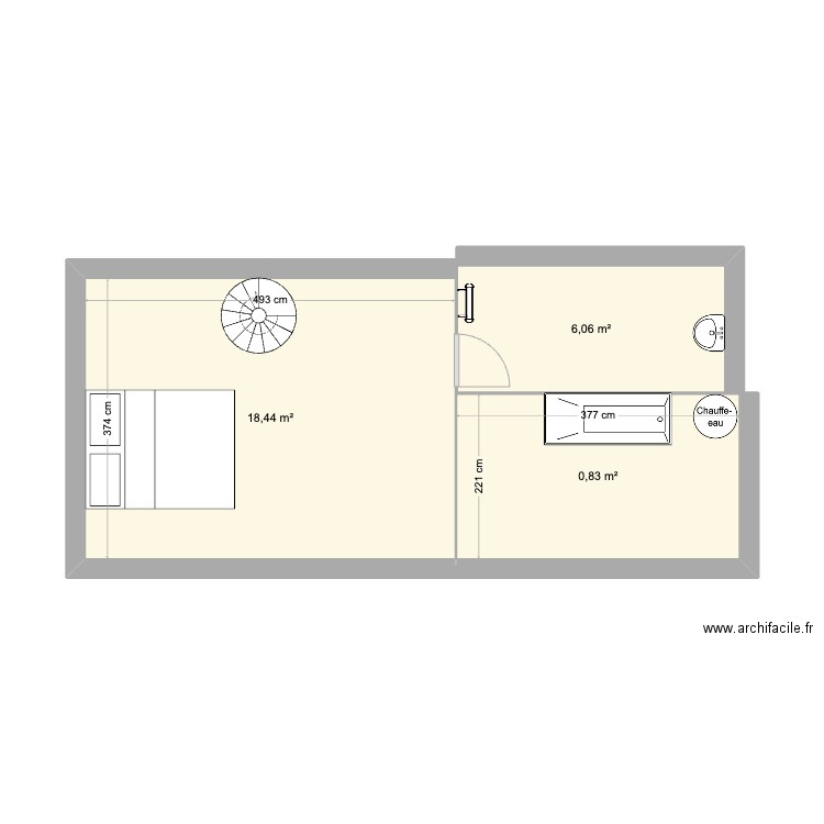 Combles. Plan de 3 pièces et 33 m2