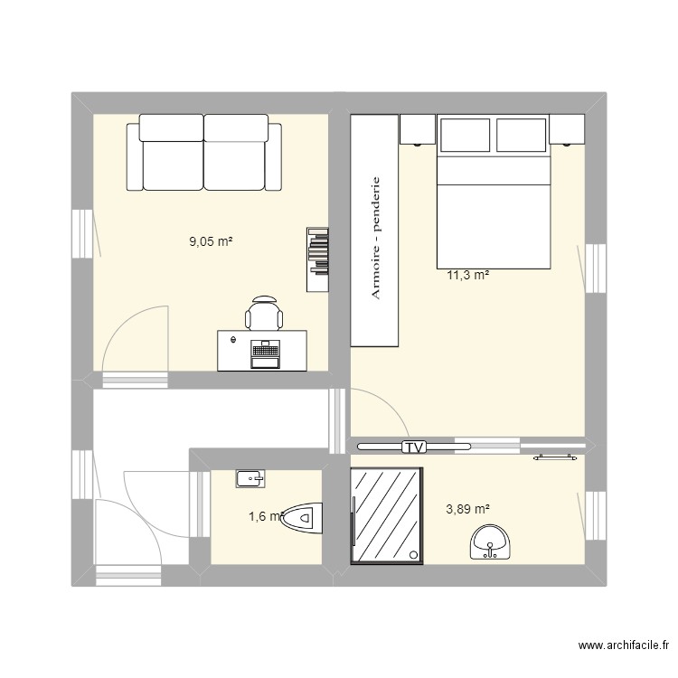 extension 2. Plan de 4 pièces et 26 m2