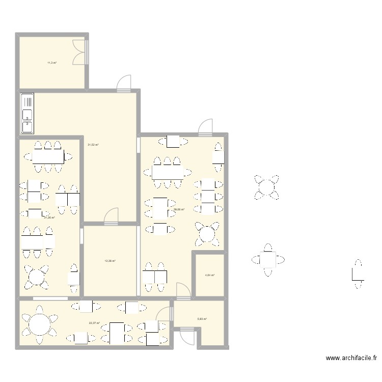 Restaurant. Plan de 8 pièces et 158 m2