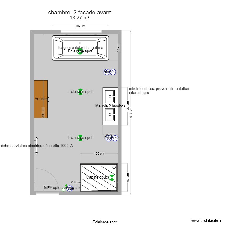 chambre face avant 2. Plan de 1 pièce et 13 m2