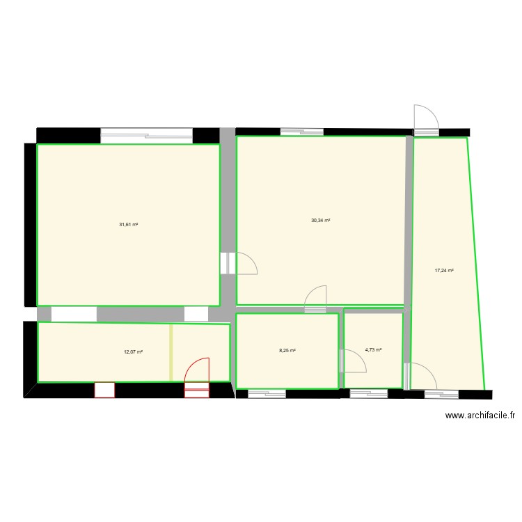 RDC V.1.1. Plan de 6 pièces et 104 m2