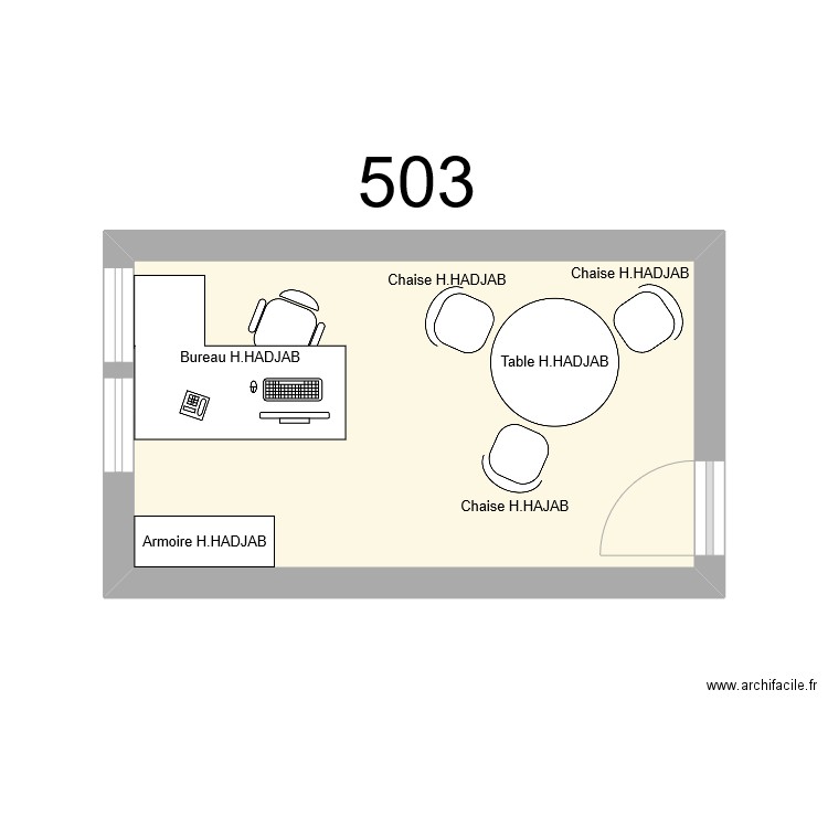 Bureau R 503 H.HADJAB. Plan de 1 pièce et 12 m2