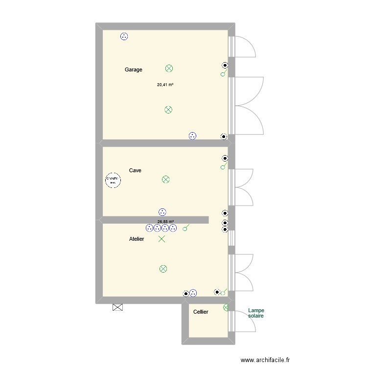 Sous-sol. Plan de 3 pièces et 49 m2