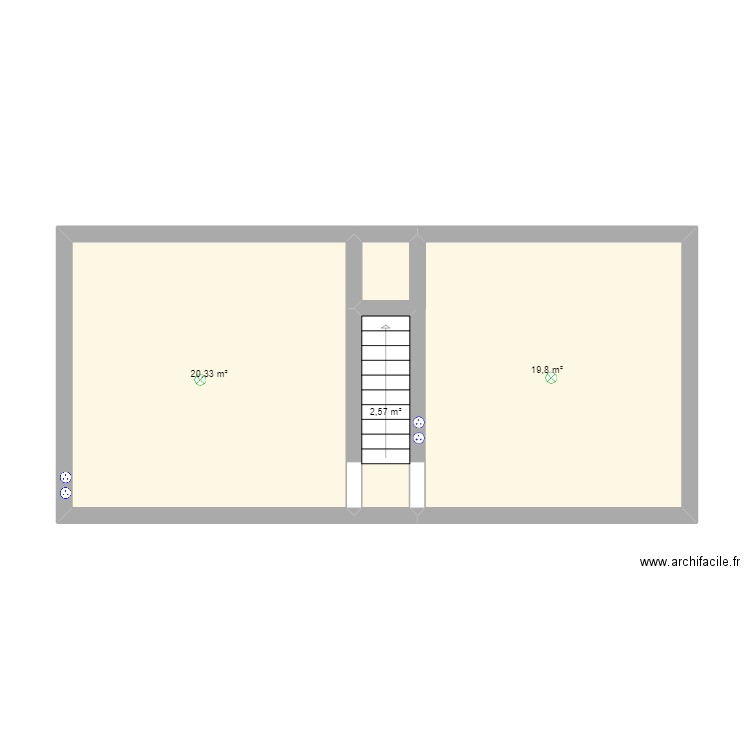 Cave. Plan de 3 pièces et 43 m2