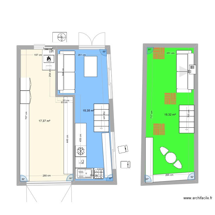 pool house et cave. Plan de 3 pièces et 51 m2