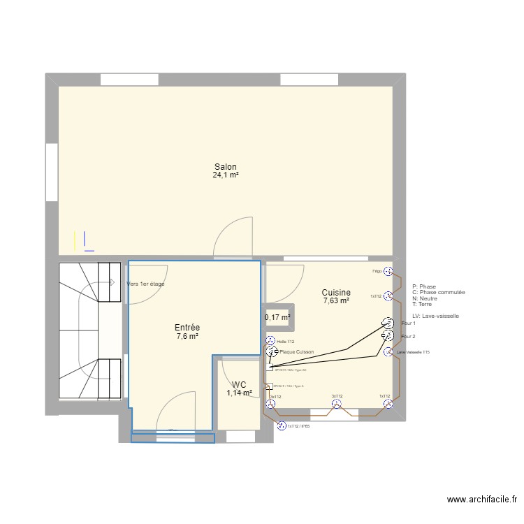 1er étage. Plan de 10 pièces et 84 m2