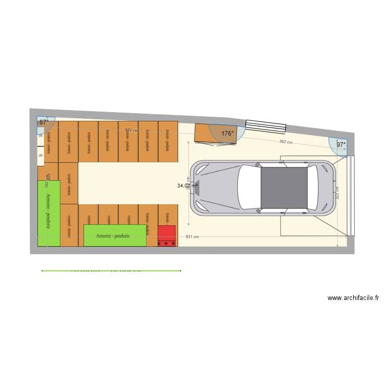 Vaux garage. Plan de 1 pièce et 34 m2