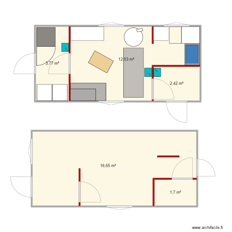 Microfrom'. Plan de 5 pièces et 37 m2