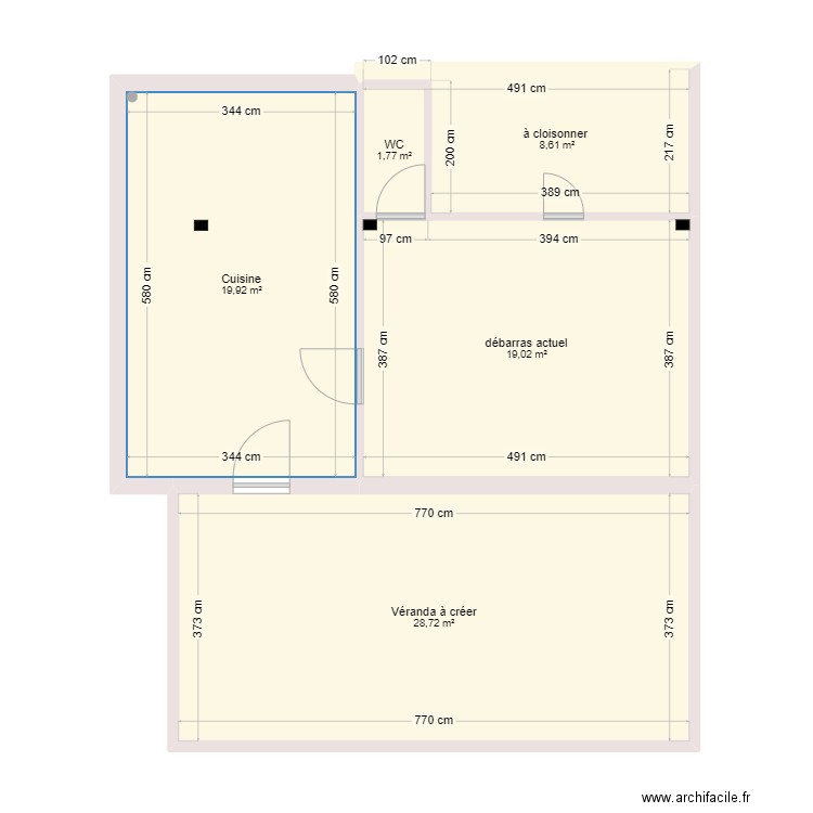 garage avec véranda . Plan de 5 pièces et 78 m2