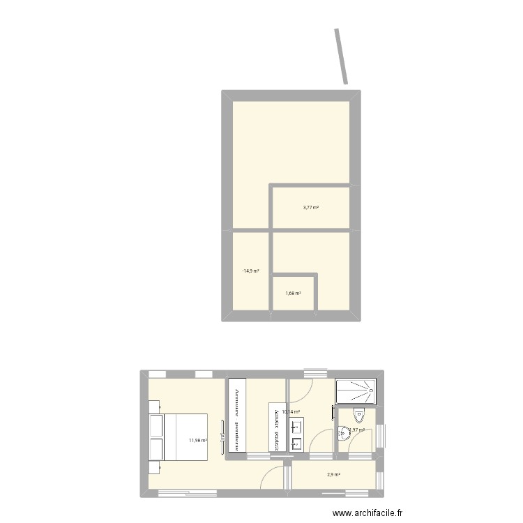 Extension bis. Plan de 7 pièces et 36 m2