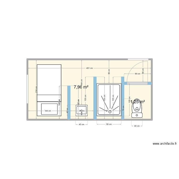 SDB1 Vauvert. Plan de 2 pièces et 9 m2