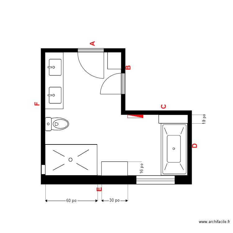 bujold sdb. Plan de 1 pièce et 11 m2