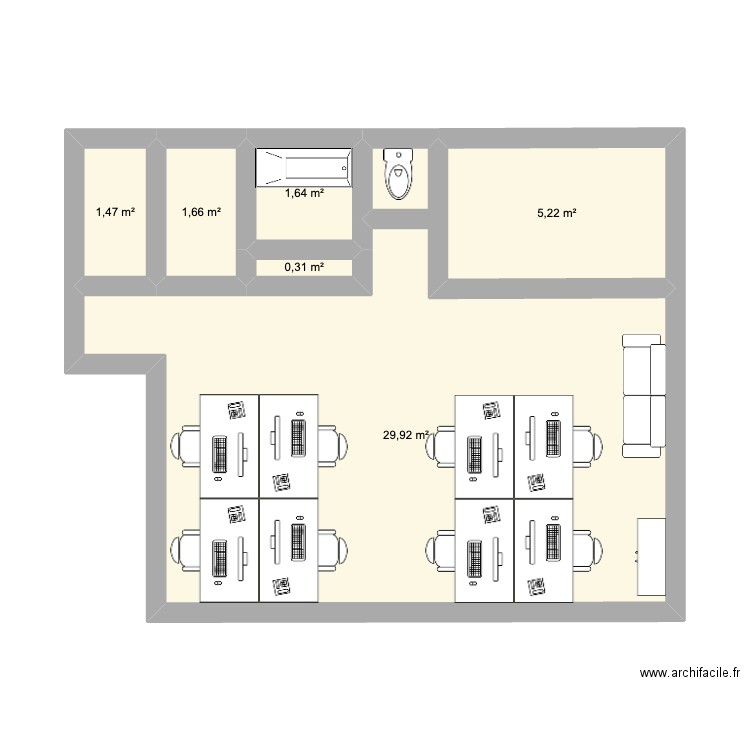 locaux witty. Plan de 6 pièces et 40 m2