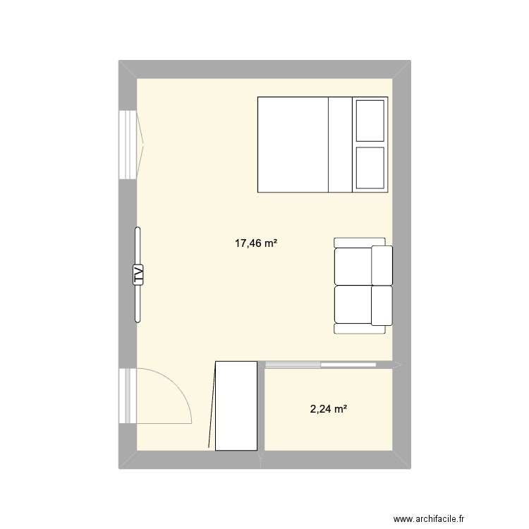 cour artem . Plan de 2 pièces et 20 m2