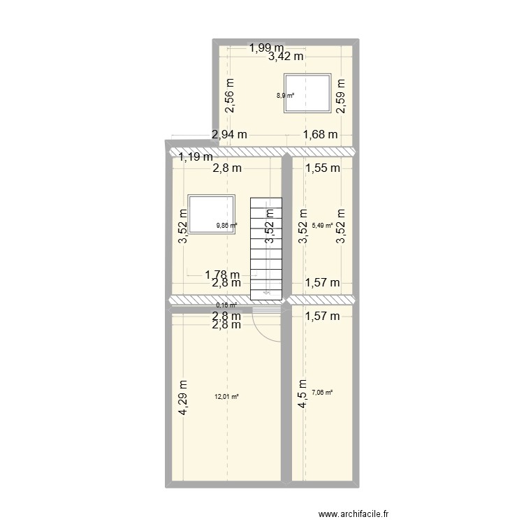 PLAN etage 3 Tabac. Plan de 6 pièces et 43 m2