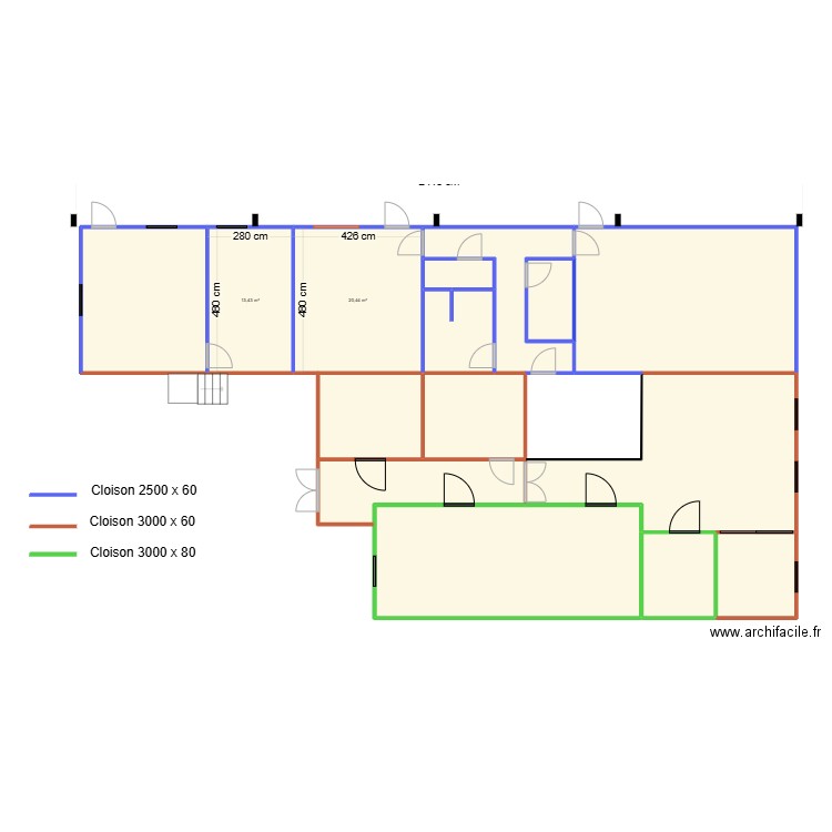 ouvertures. Plan de 16 pièces et 232 m2