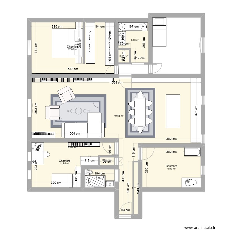 Caroline House. Plan de 9 pièces et 98 m2